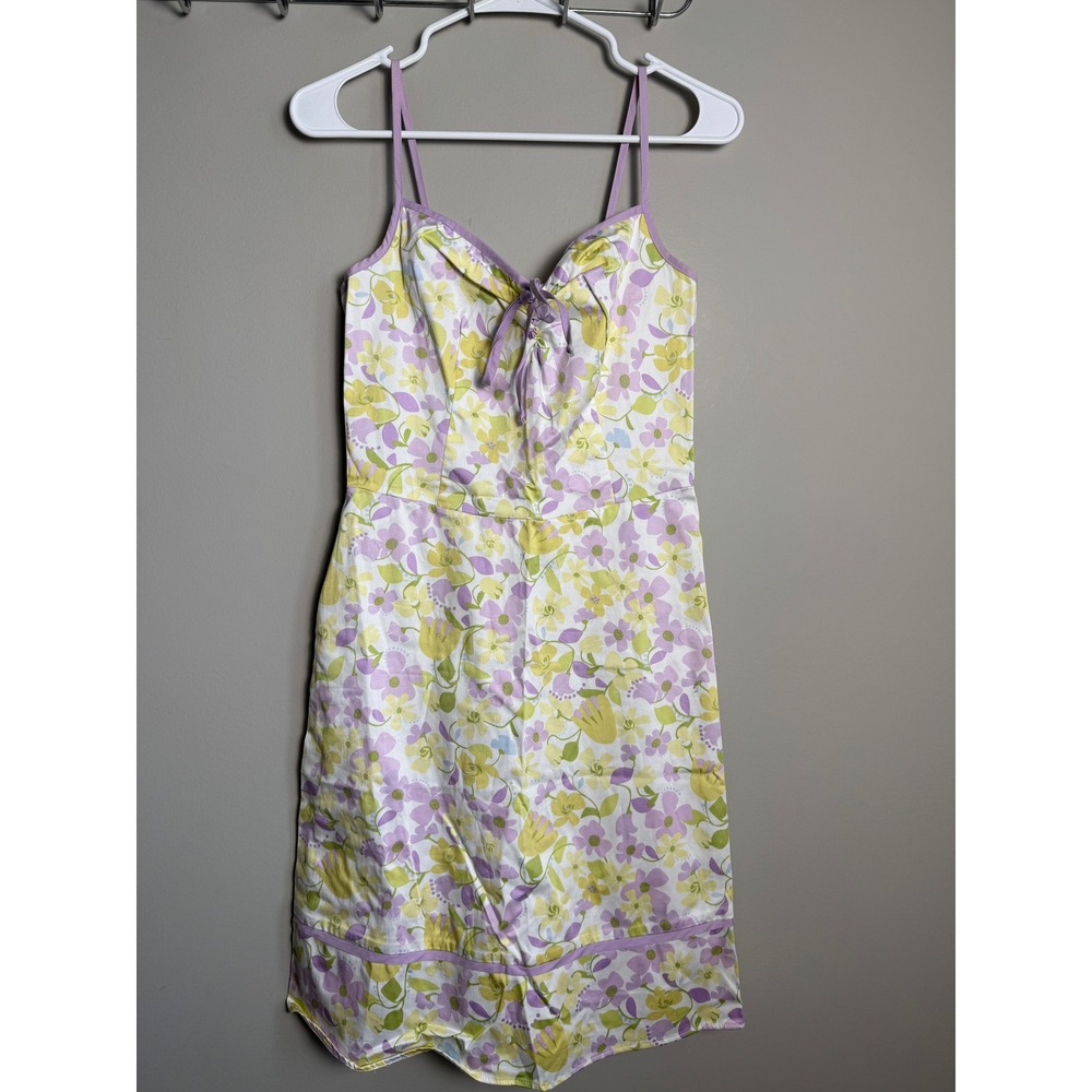 B. Smart Floral Cotton Sun Dress 7/8 Purple‎ Yellow Cottagecore Coquette Summer